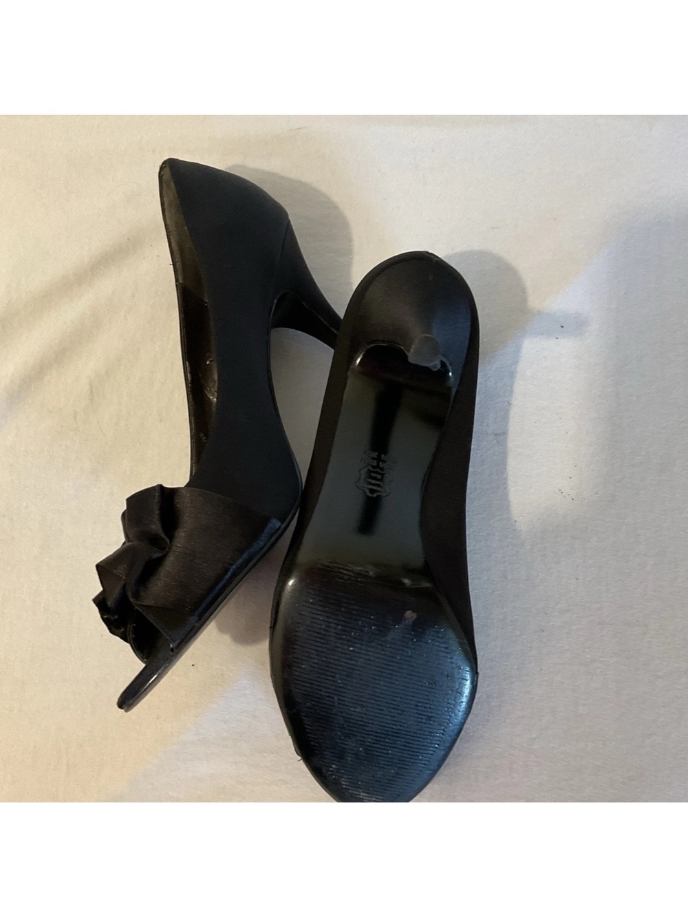 Touch of Nina Black Satin Peep-Toe Heels with Bow Accent - Picture 4 of 6